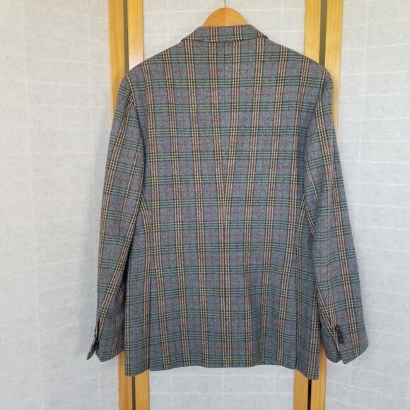 Men's Tweed Plaid Sport Coat Size US 40 Kuhlman Two-Button Smokey Blue 100% Wool - Picture 9 of 12